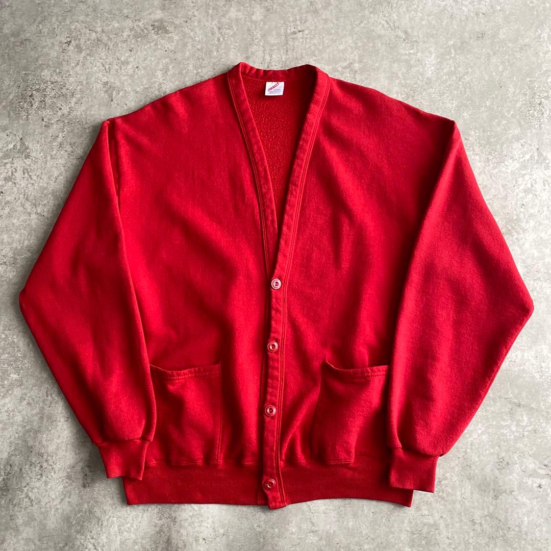 レア色80s90sジャージーズ無地カーディガンUSA製ポケ付きカーマインOSFM