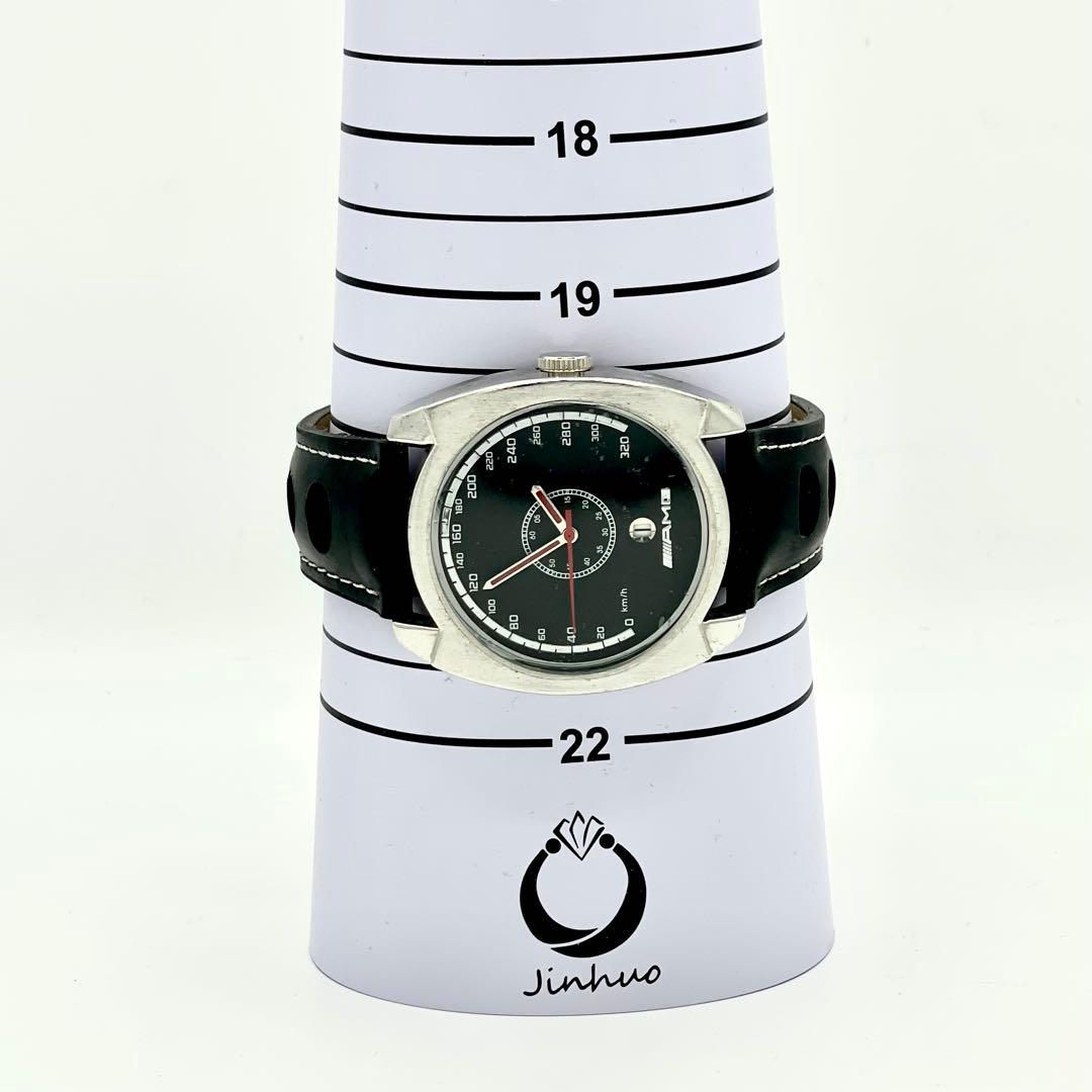 【稼働/新品電池】AMG メルセデス デイト 黒文字盤 箱 腕時計 メンズ