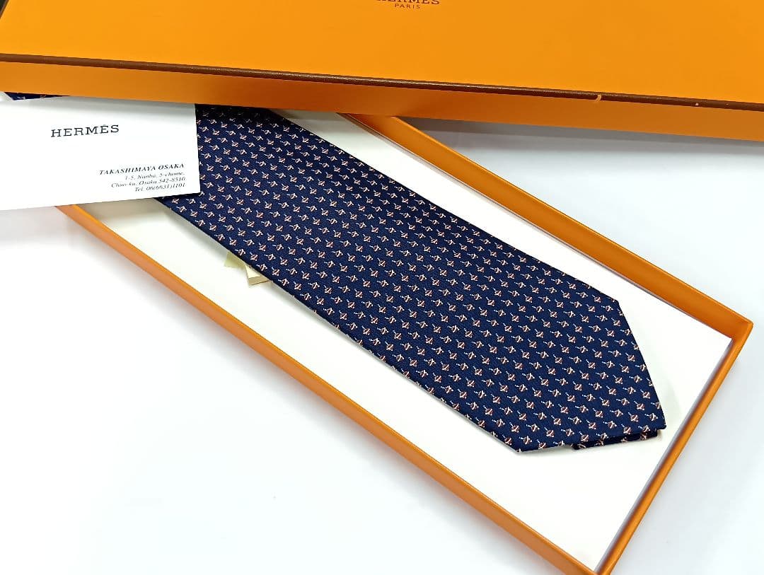 473 HERMES エルメス ネクタイ 新品未使用 箱·タグ付き こま模様