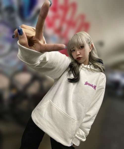 【美品】SUPPLIER パーカー XL クロスロゴ ストーン