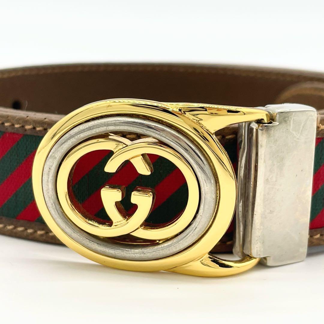 極美品　GUCCI グッチ オールドシェリーライン バックルベルト　GGバックル