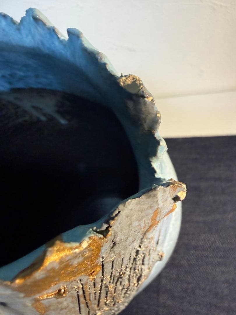 信楽焼 花瓶 花入れ 金彩変形 陶器 壺 オブジェ モダン フラワーベース