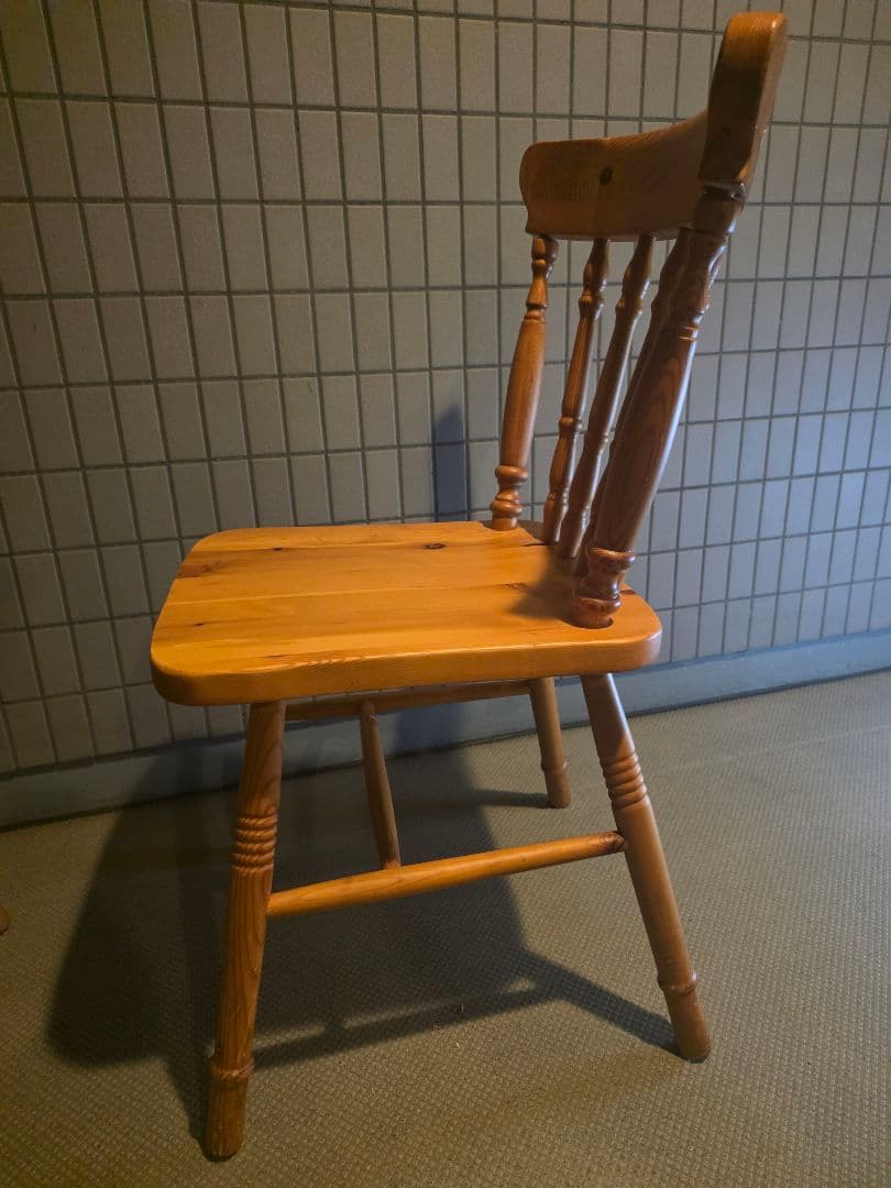 ヴィンテージ 無垢材 パイン材 木製 ラ ウンドテーブル 円卓　椅子　3点セット