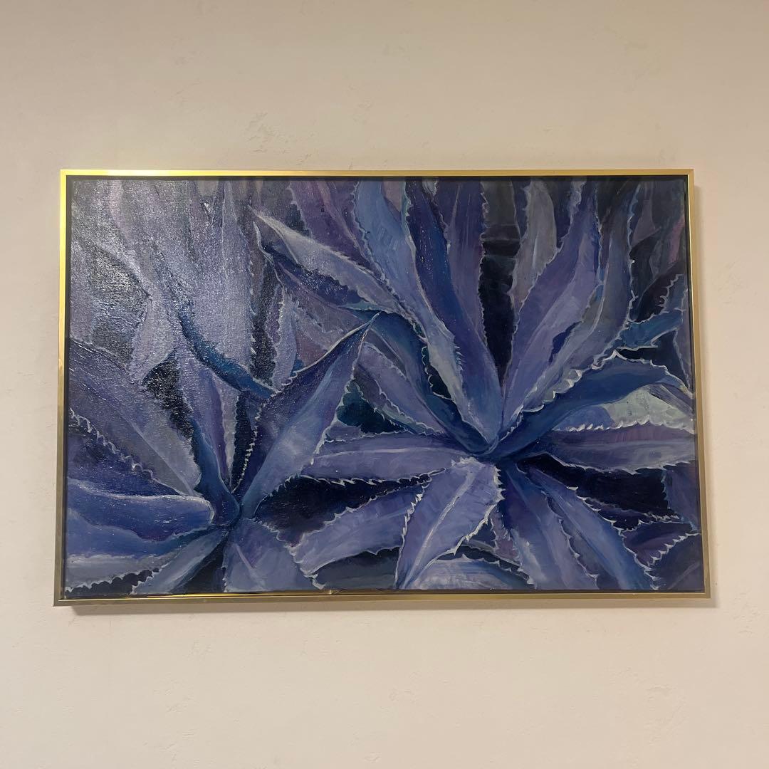 青紫色のアガベの絵画（金色フレーム）