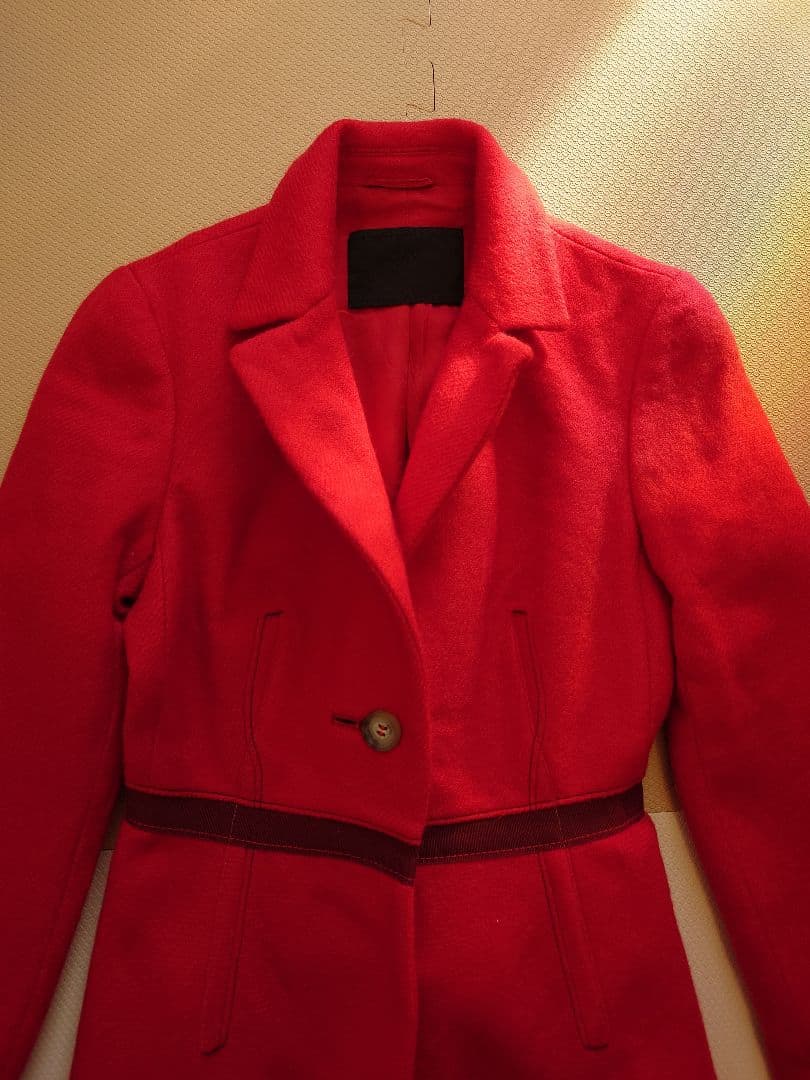 プラダ　ウール　ロングコート　赤　ルージュ　40
