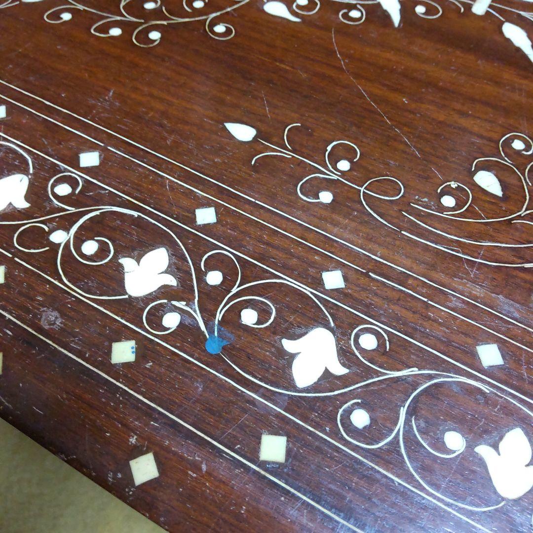 木製テーブル 象嵌細工 ダークブラウン