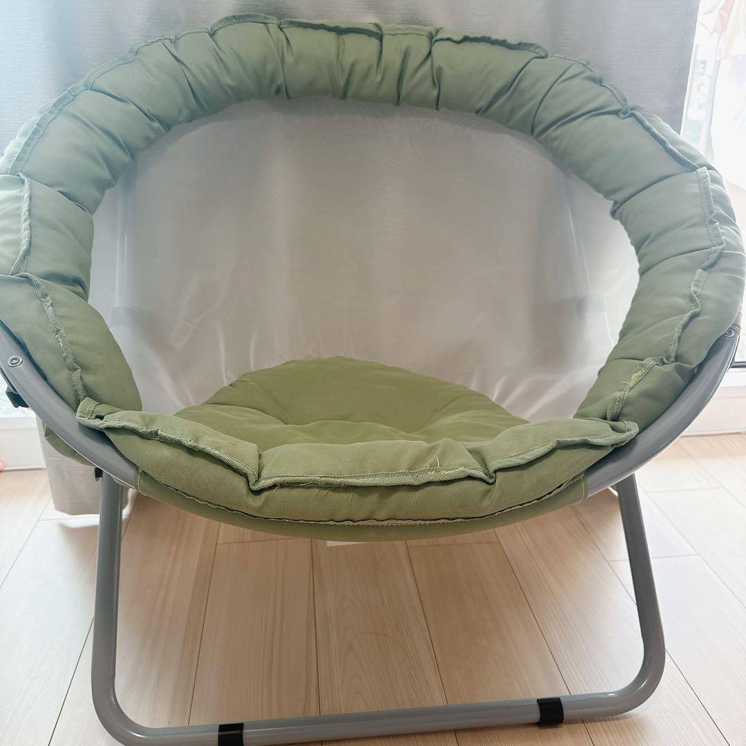 美品　折りたたみチェア インテリア　アウトドア　円形クッションラウンジチェア