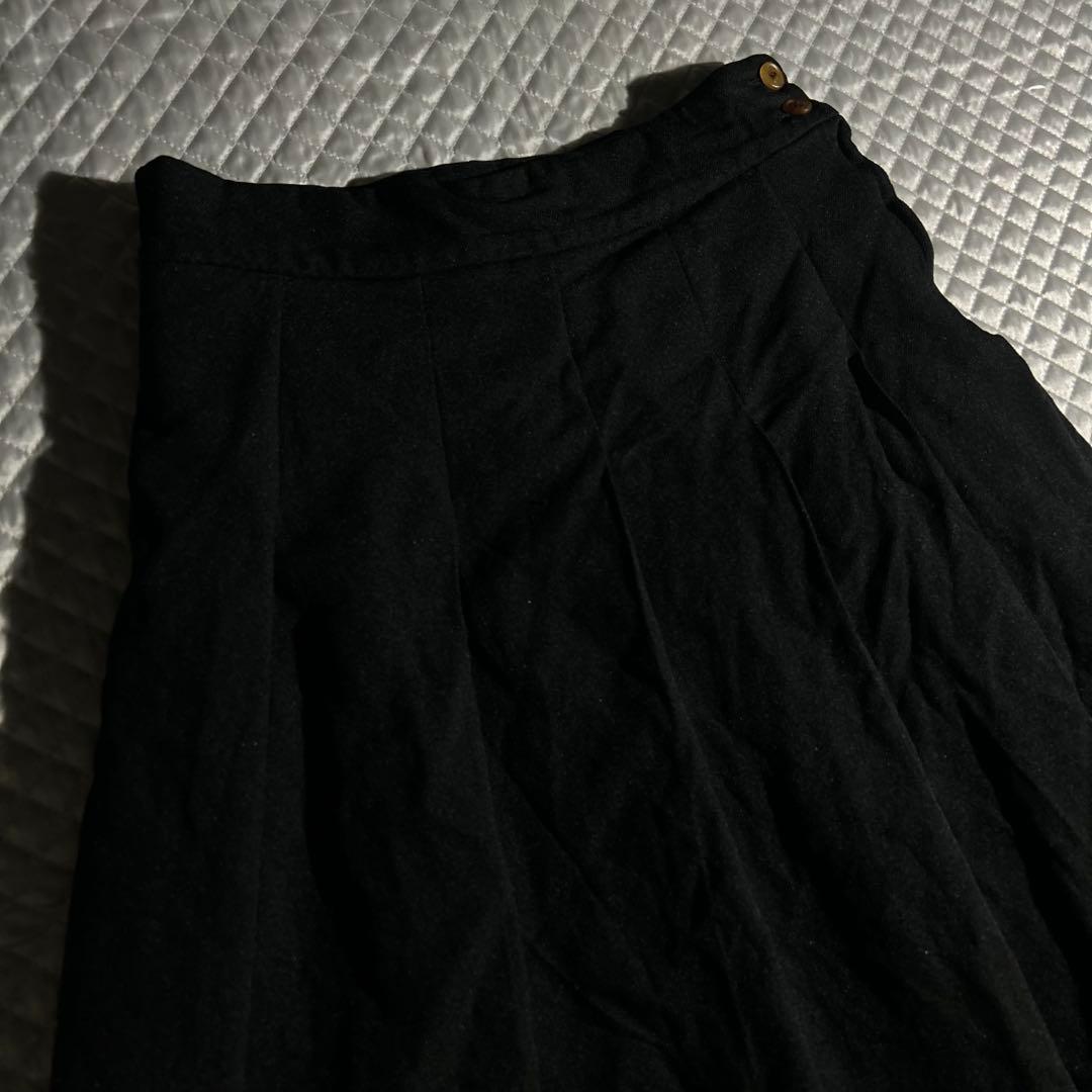 AD2009 archive ポリ縮プリーツフレアスカート 黒 縮絨