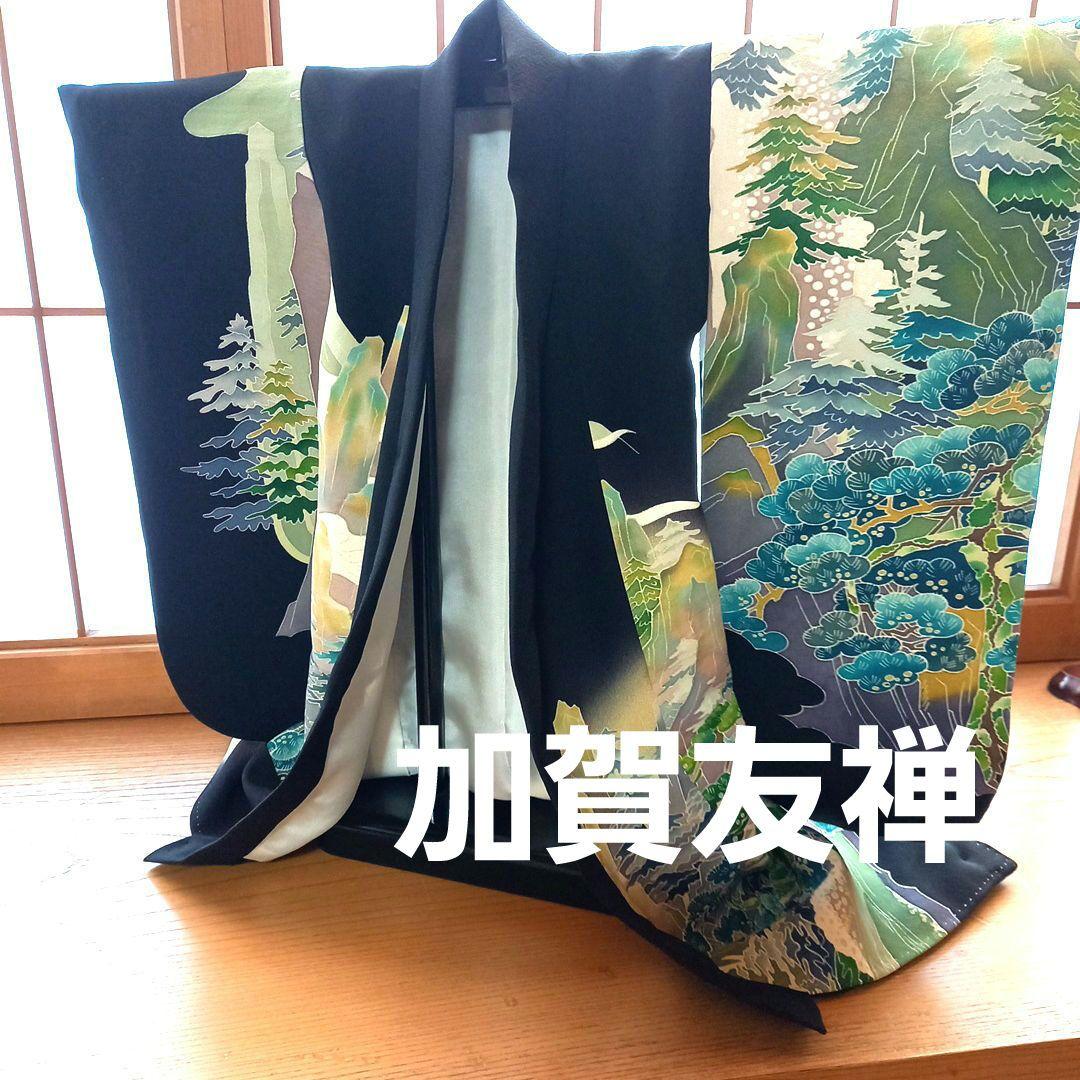 ドール　市松人形18号　正絹　着物　黒留袖　加賀友禅　大きな子　ビスク　床飾り