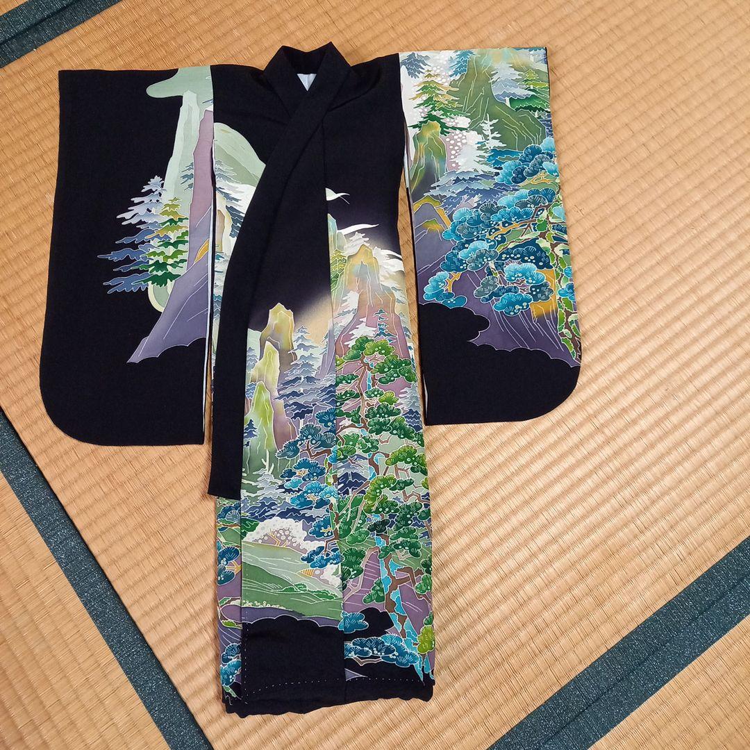 ドール　市松人形18号　正絹　着物　黒留袖　加賀友禅　大きな子　ビスク　床飾り