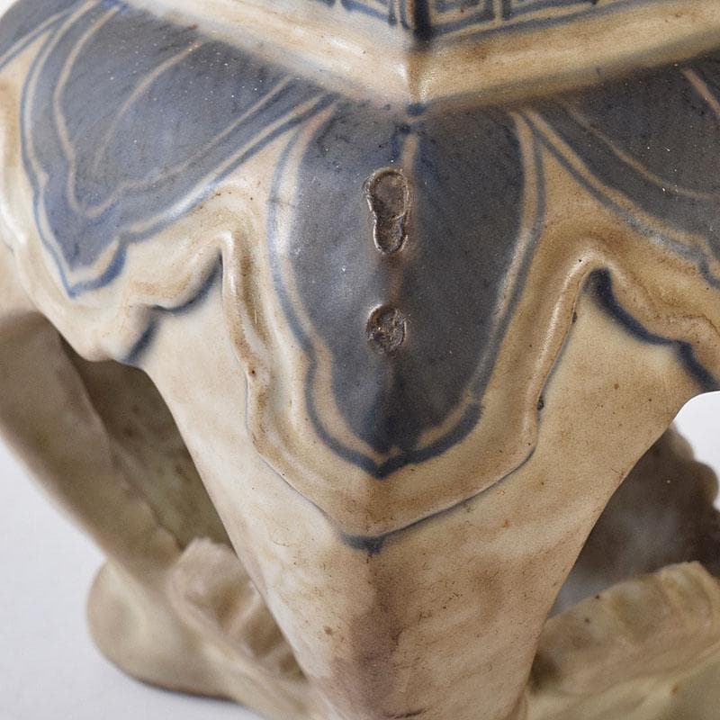 中国　青花　雷文　犬摘　四方香炉　時代箱付　M　R8380