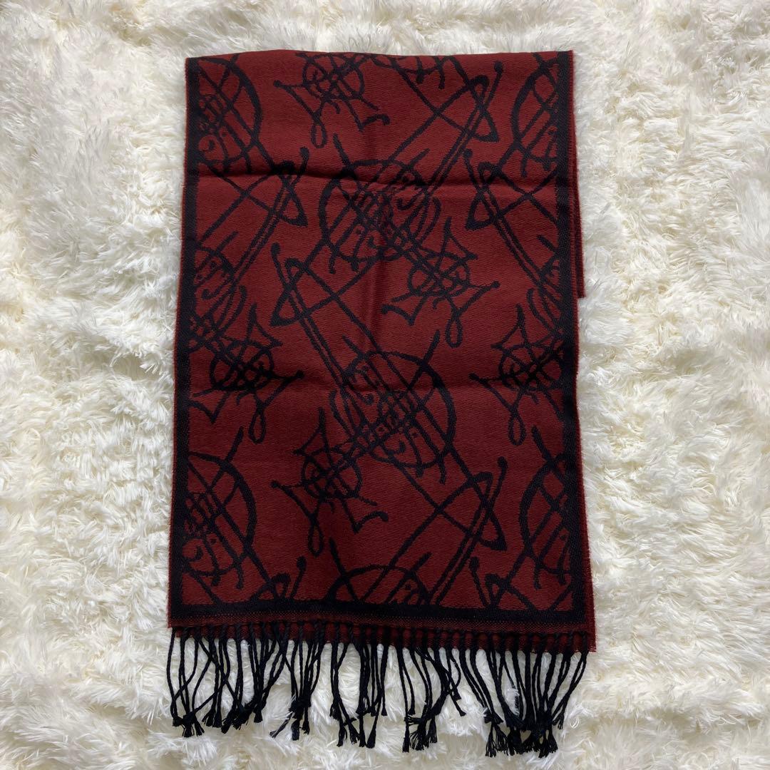 極美品 ヴィヴィアンウエストウッド リバーシブル　マフラー イタリア製 赤茶色