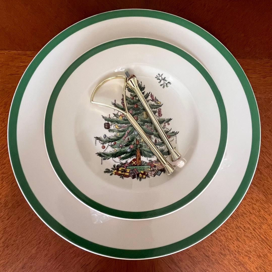 【美品】英国製　スポード ★クリスマスツリー★2段ケーキスタンド