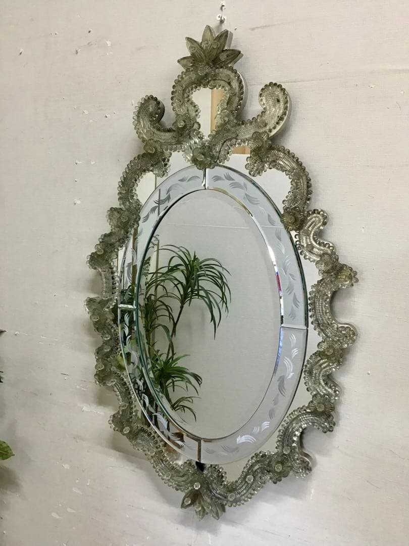 管256☆イタリア製ほ☆アンティーク☆ヴェネチアンガラス☆壁掛けミラー