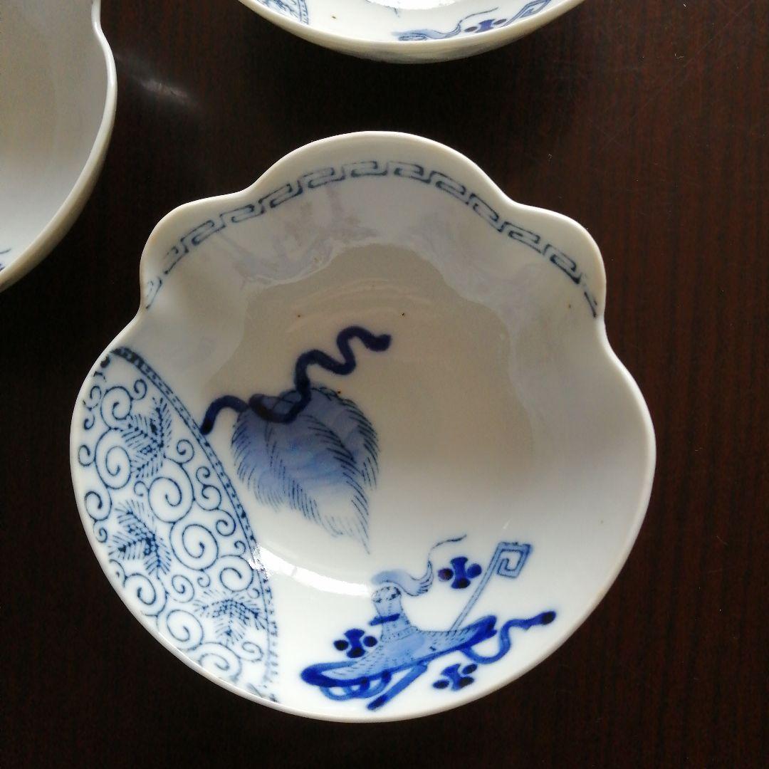 伊万里　染付宝袋形向付　9客　11.5cm　明治～大正期