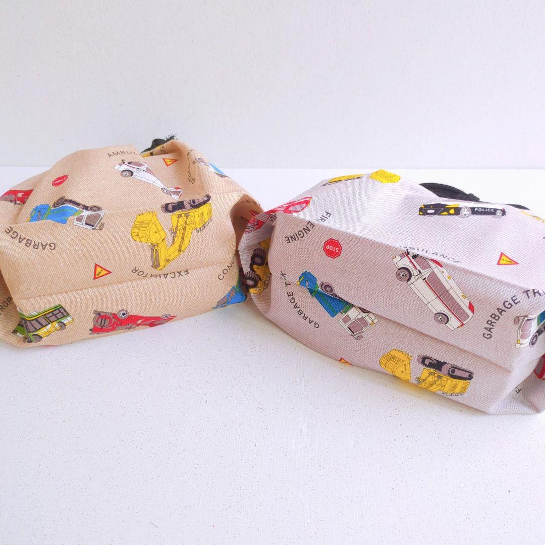 【asa】はたらく車のレッスンバッグ　シューズバッグ　内布キルティング