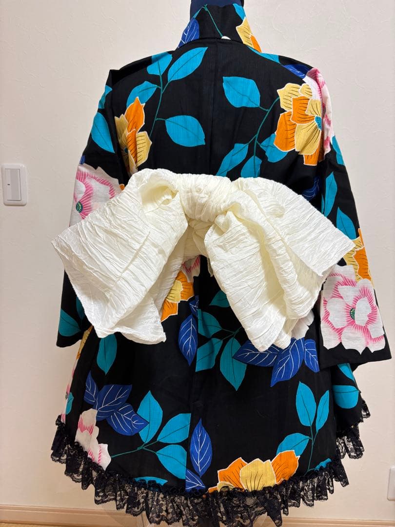 創作】オリジナル浴衣 ミニ丈 浴衣ドレス兵児帯セット