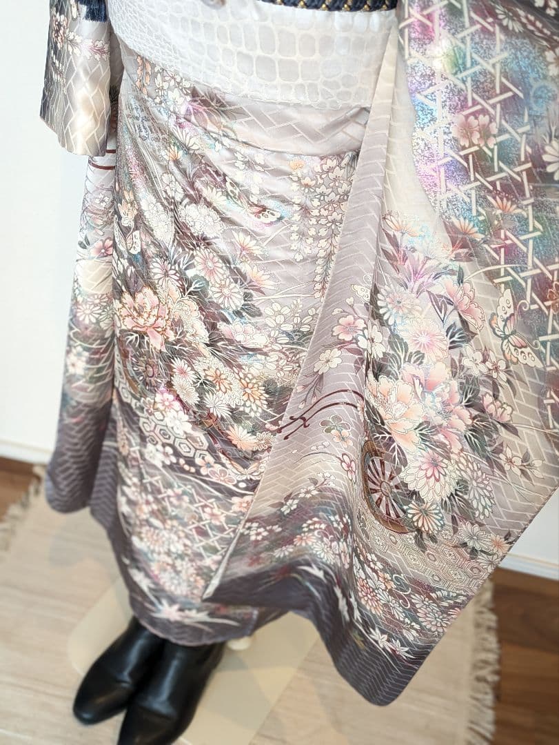 振袖フルセット 身丈171裄66 暈し染め 金銀彩 グレー 逸品 成人式