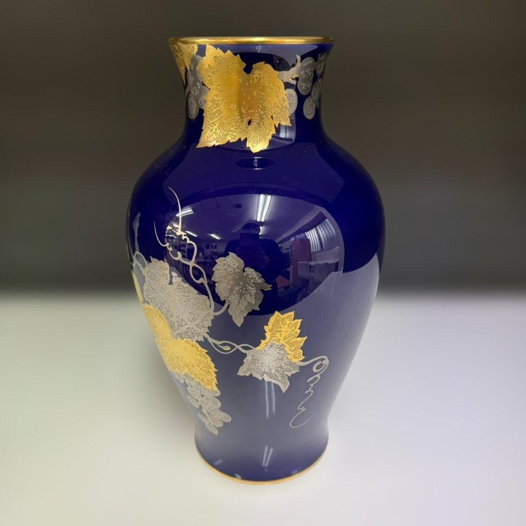 ★大倉陶園　花瓶　瑠璃金蝕葡萄　28㎝