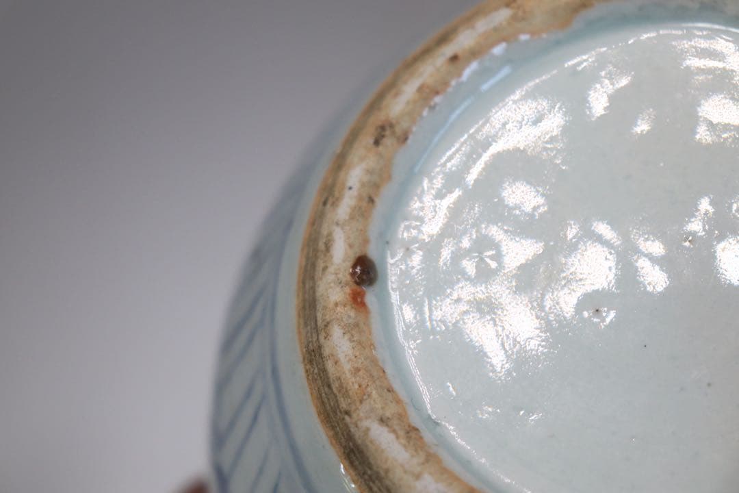 中国　清時代　青華纏枝蓮紋巻缸　木箱入　送料込み0817