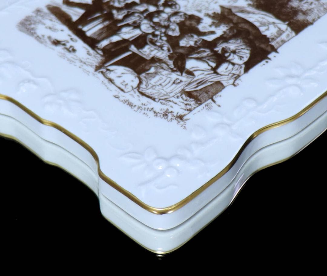 マイセン 世界限定版 1級品 壁掛け飾り皿 プラーク 金彩 陶板画 市場の女性