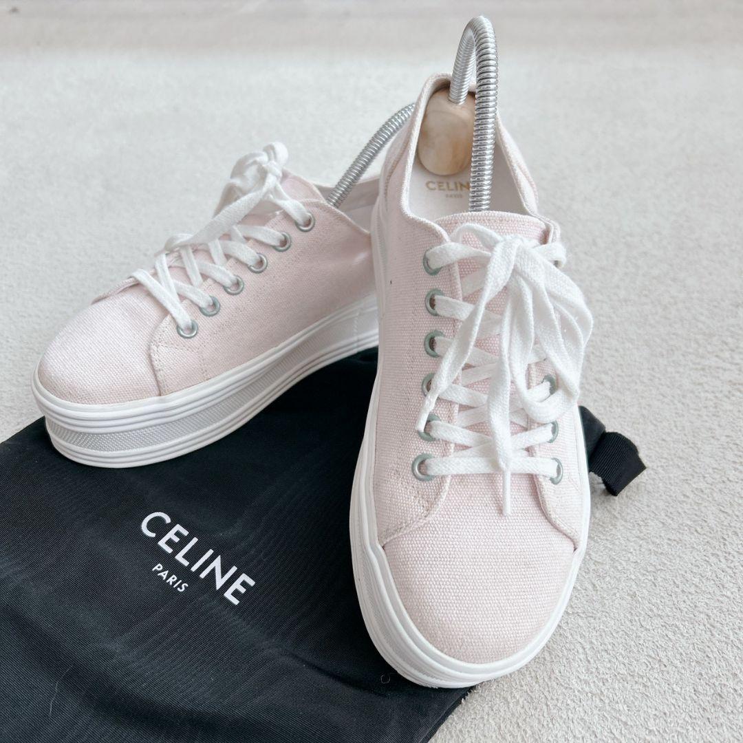 セリーヌ ジェーン トリオンフ プラットフォーム キャンバス スニーカー ピンク