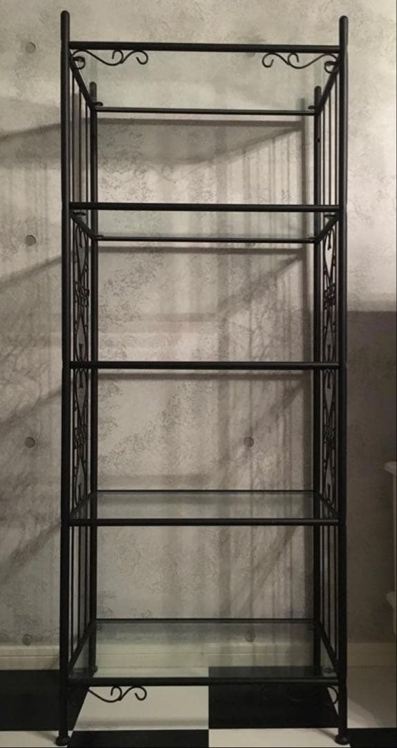 黒の金属ガラスシェルフ 5段
