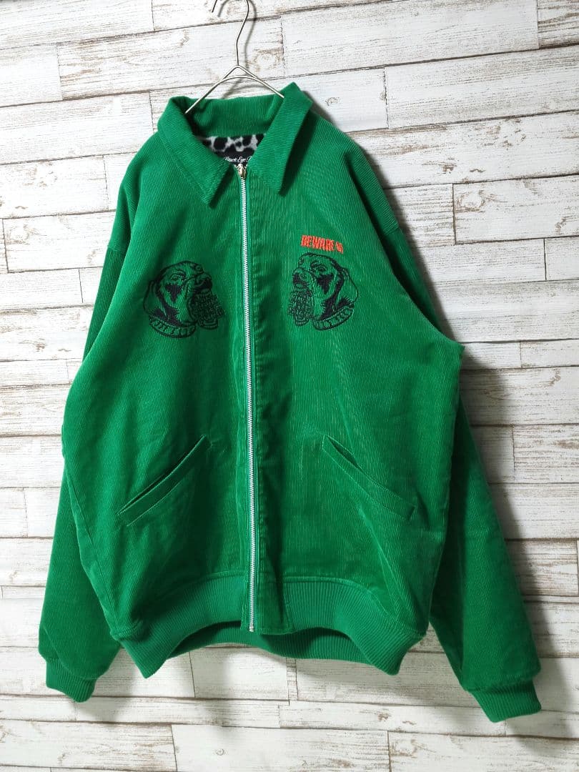 【美品】ブラックアイパッチ 刺繍 コーデュロイジャケット 裏地ヒョウ柄 猛犬注意