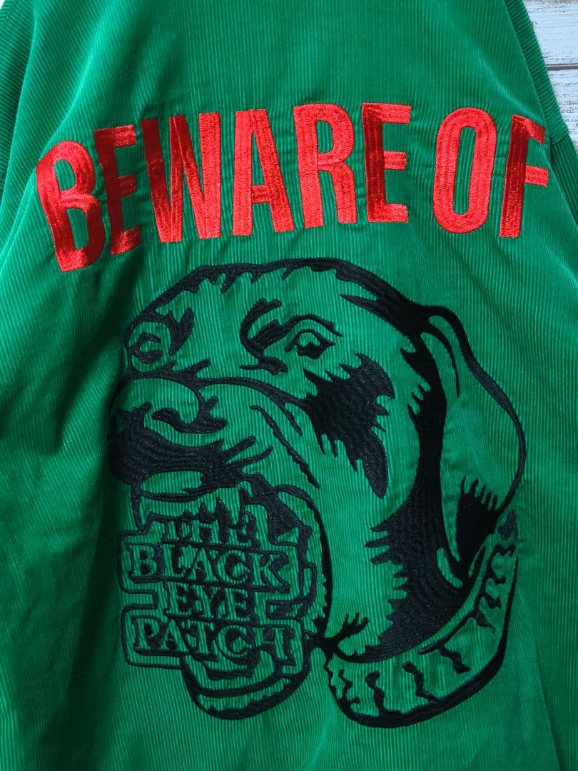 【美品】ブラックアイパッチ 刺繍 コーデュロイジャケット 裏地ヒョウ柄 猛犬注意