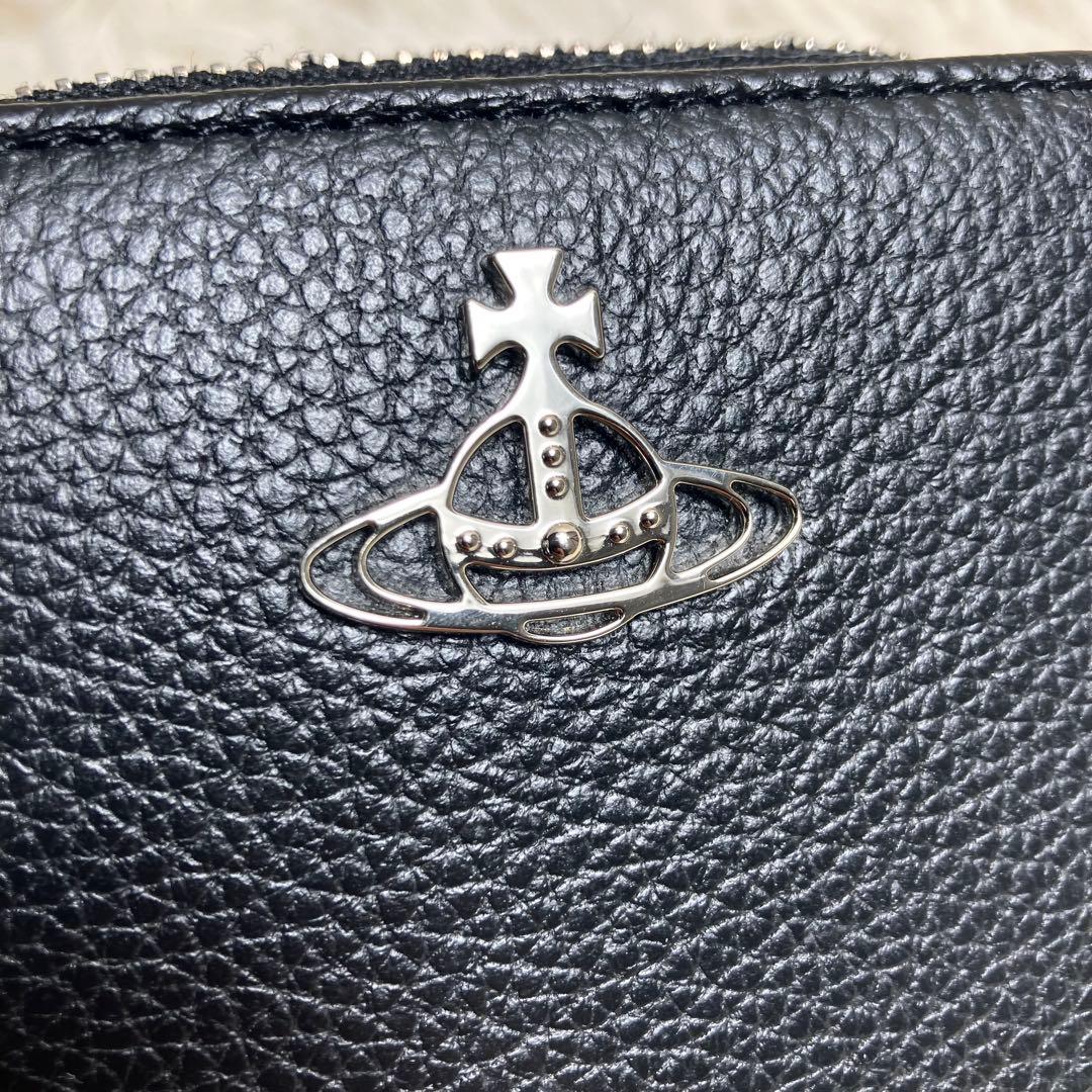 【美品】 ヴィヴィアン 折り財布 オーブ レザーブラック 箱付き