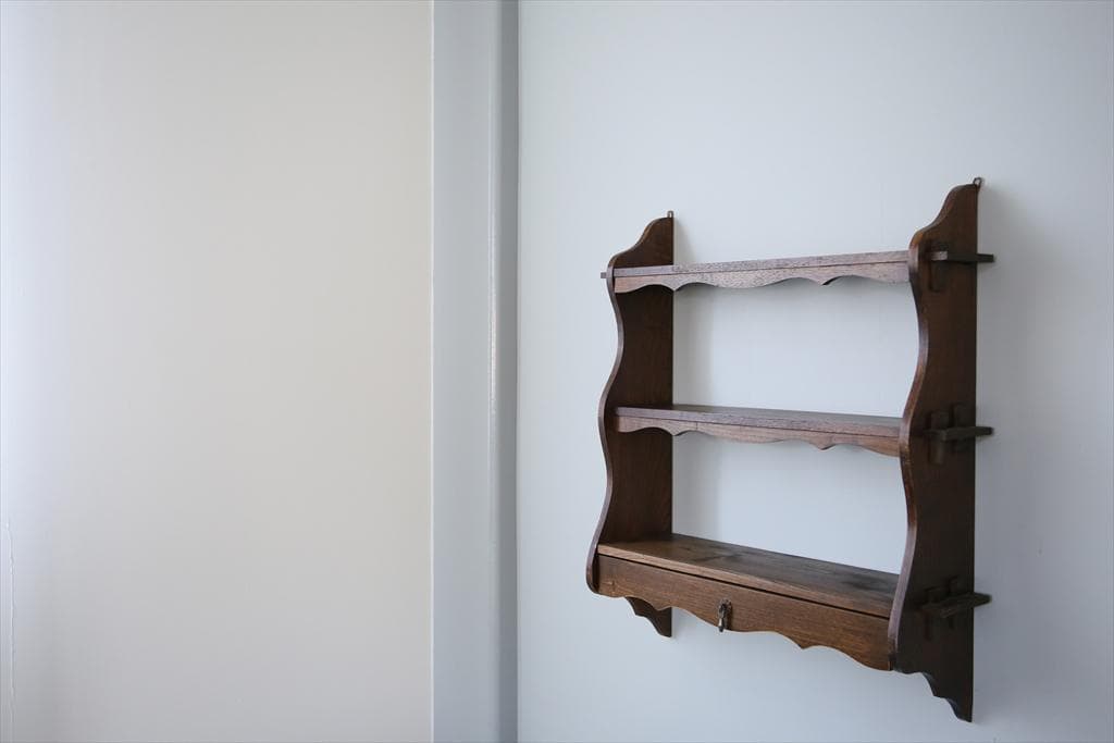 イギリスアンティーク木製ウォールシェルフ/壁掛けラック/飾り棚(92-209)