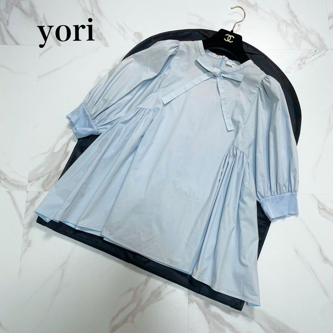 23SS✨yori サイドギャザーパフブラウス リボン パフスリーブ 近年モデル