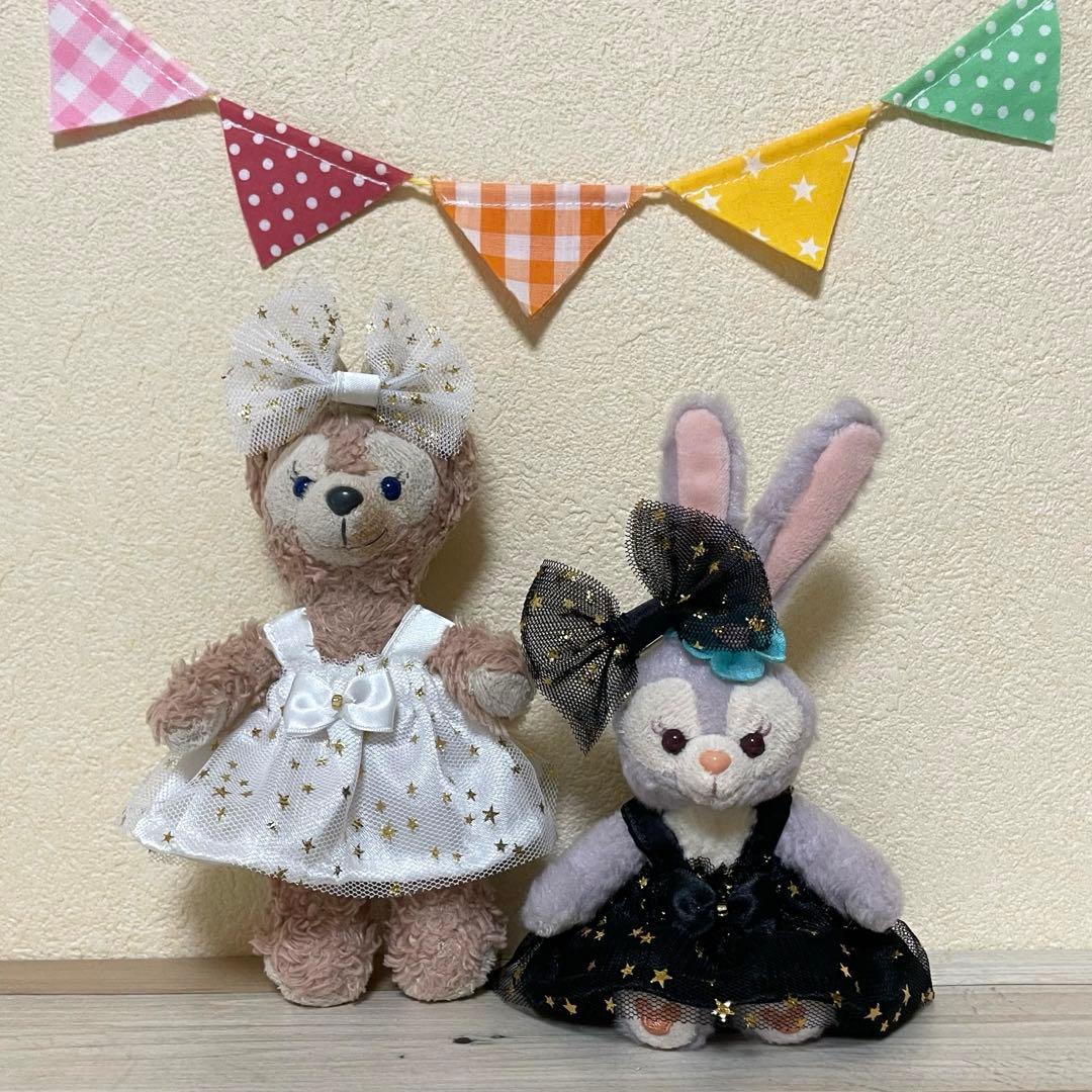 サテン&ゴールド星★チュールワンピースセット★ぬいぐるみバッジ。ストラップ用コス