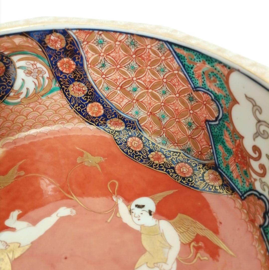 古伊万里　天使図　色絵　エンジェル　富貴長春　10角　大鉢