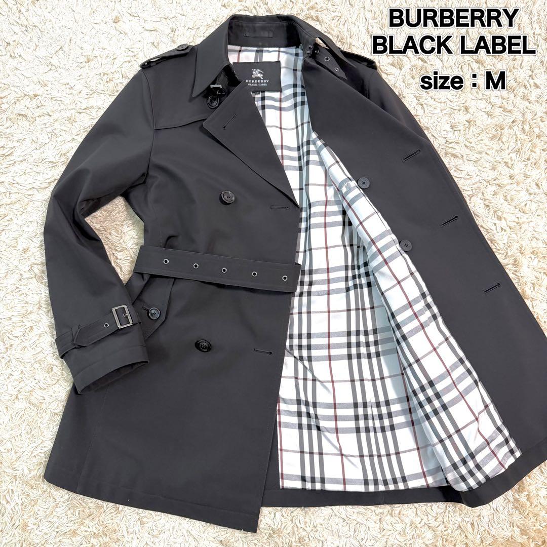 美品　バーバリーブラックレーベル　トレンチコート　ノバチェック　ブラック　M