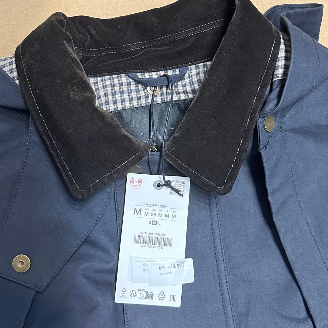新品 ZARA コントラストラペルフード付き トレンチコート ネイビー Mサイズ