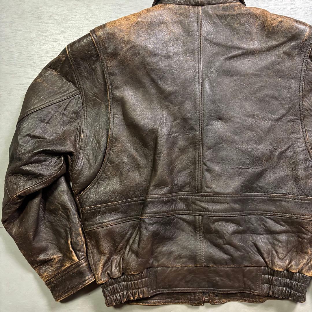 90's✨レザージャケット　A-2 羊革　ラムレザー　茶色　短丈　XL