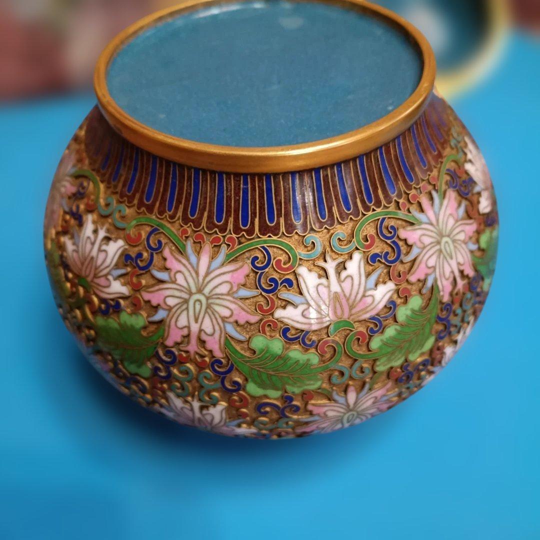 中国美術　七宝焼（景泰藍）金獅子香炉.沈香壺 昭和レトロアンティーク