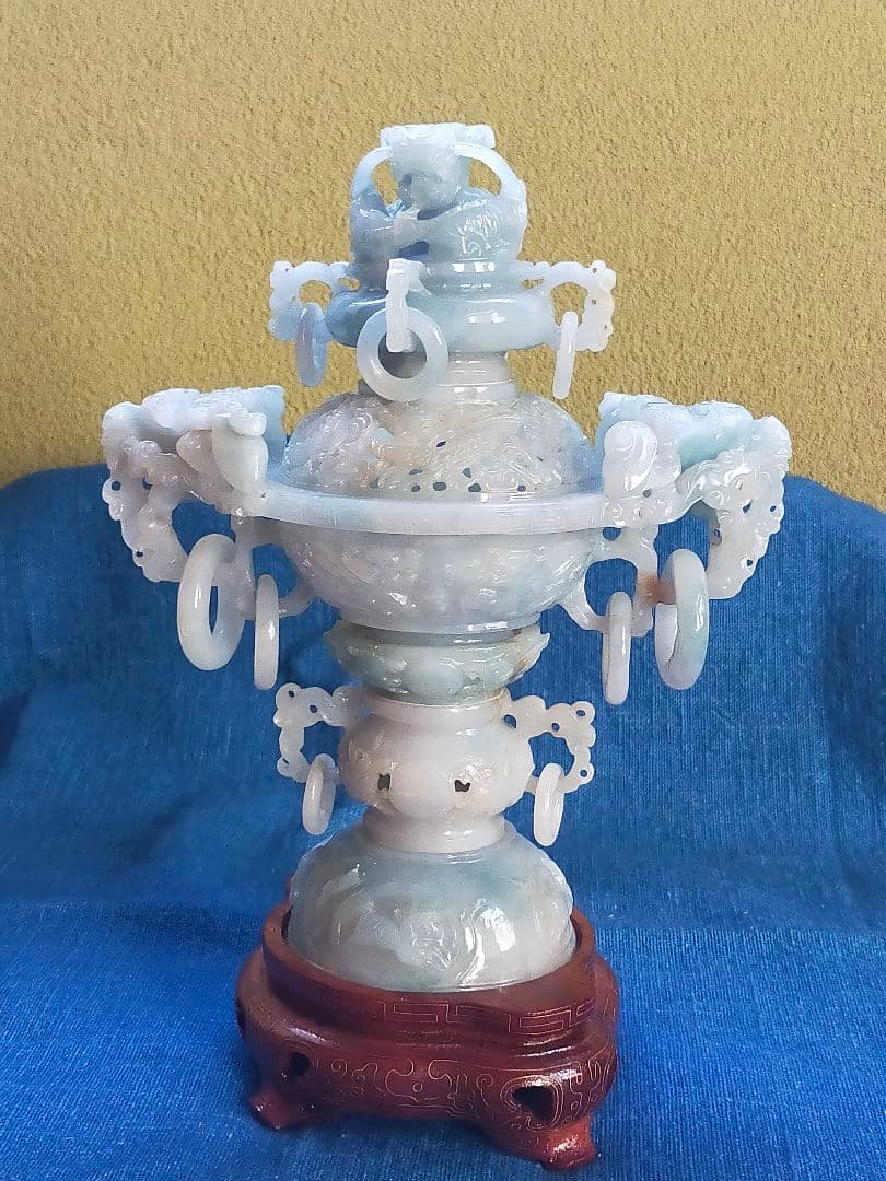 香炉 天然翡翠(硬玉) 彫刻 置物