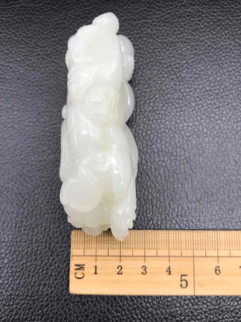 清時代　和田玉　純暖和田白玉彫り　貔貅 龍亀 瑞獣　古玉石　白玉(F-40)