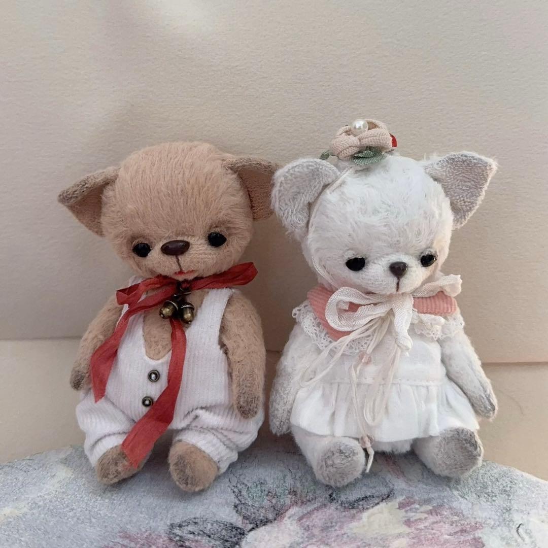 仲良しちゃん 白いキツネ アーティストベア 海外作家様 ロシア ハンドメイド