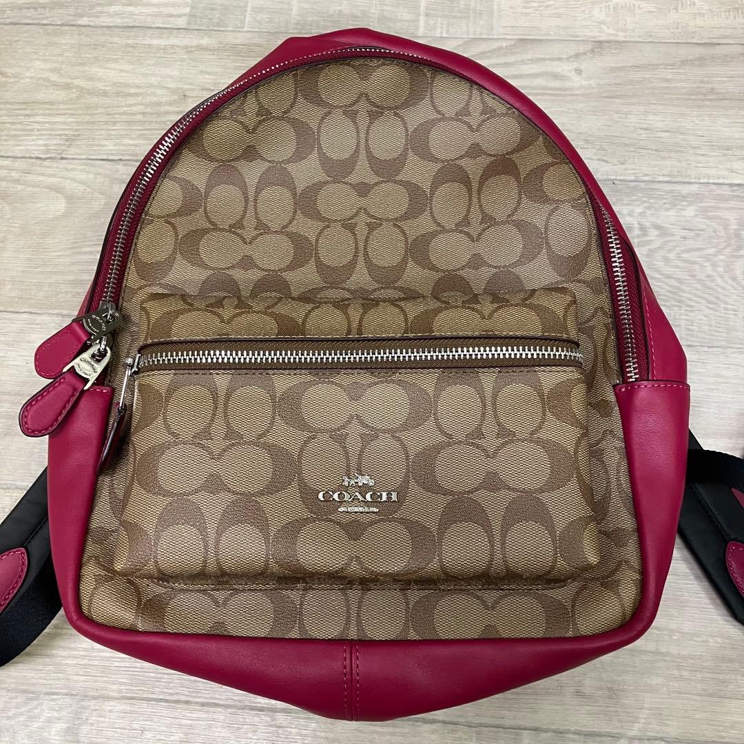 美品 COACH バックパック リュック シグネチャー ピンク