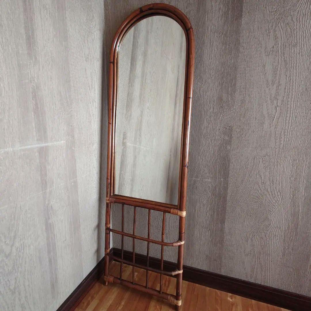ラタン製スタンドミラー 高さ142cm【匿名配送】