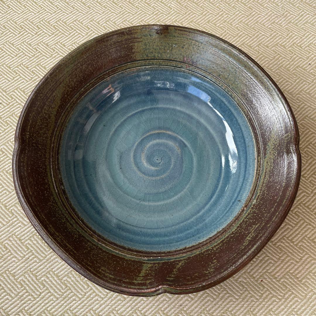 陶器 大皿 青釉 民藝風 盛皿 定価5万円