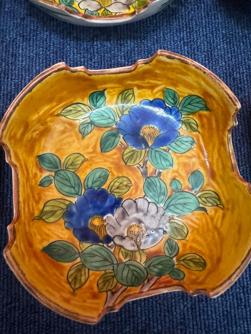 1580 九谷焼　古九谷　椿の図　皿6客　時代物