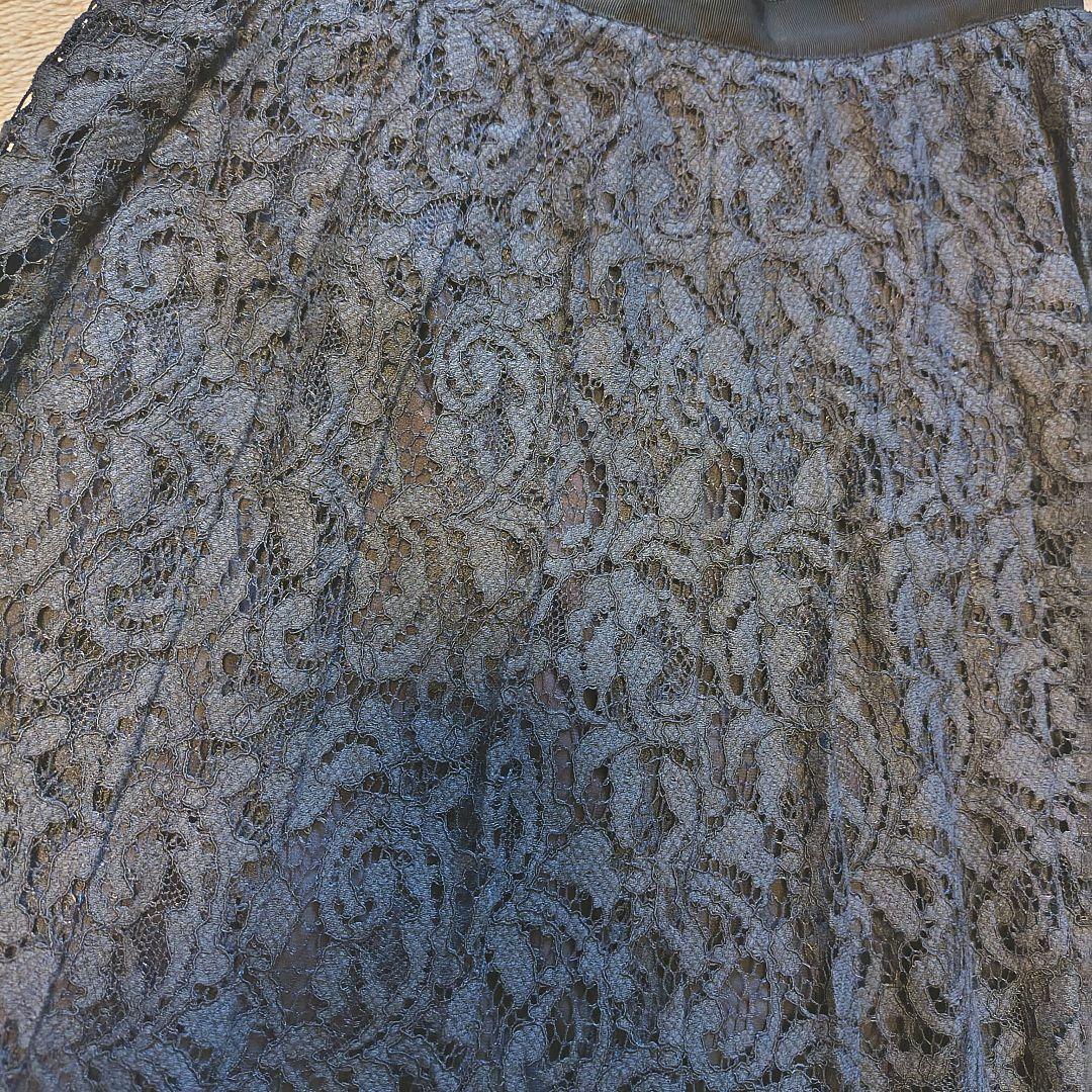 美品 ANAYI アナイ ジャガードレースプリーツスカート 濃ネイビー 38