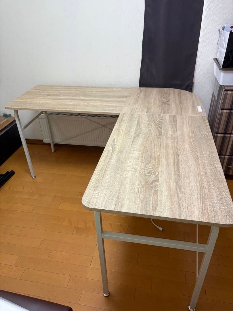 札幌市内引き取り限定　L字型デスク ライトウッド