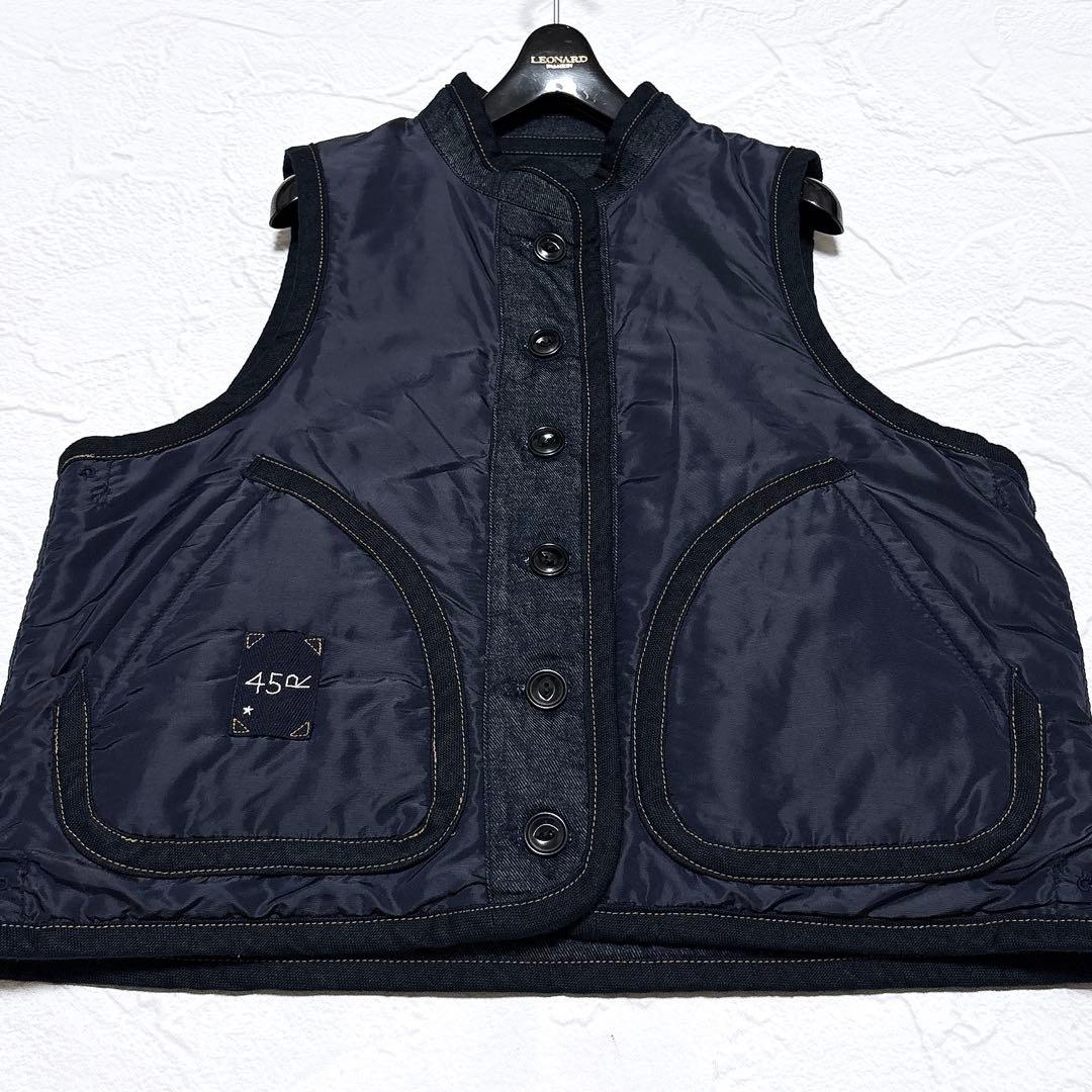 美品✨45R　45プチデニム×厚ナイロンの908キルトベスト　リバーシブル　中綿