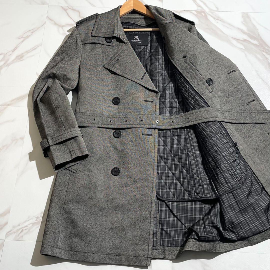 BURBERRY ブラックレーベル トレンチコート ライナー付 グレー 羊毛 M