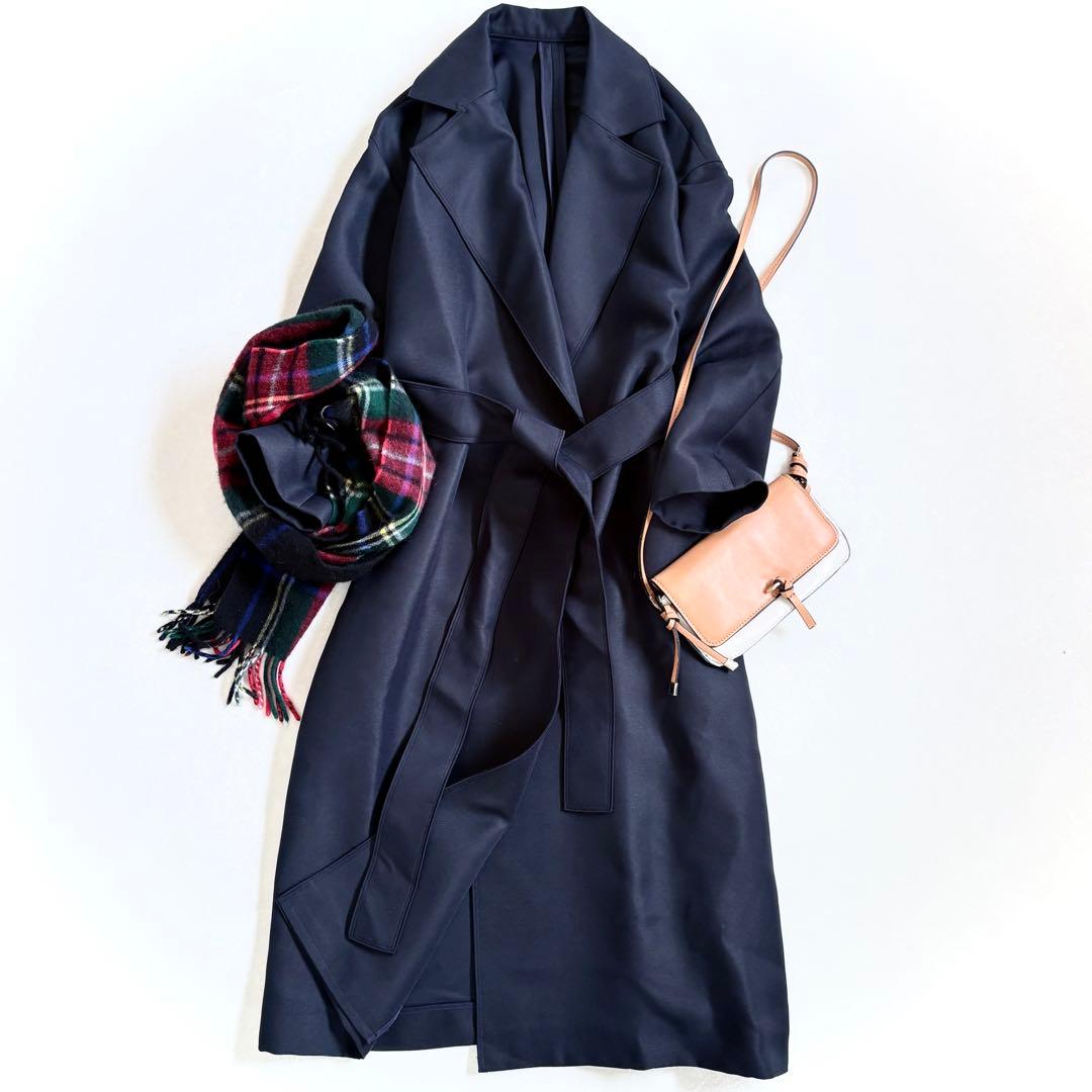 極美品 ノーブル　トリプルクロスラフチェスターコート　ネイビー　36